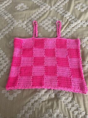 Pink Lily Pink Crochet Checkerboard Tank Top